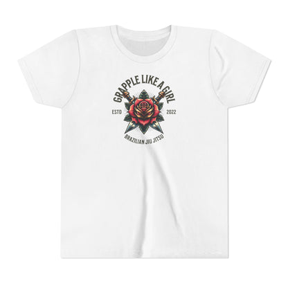 BJJ Youth Girls Short Sleeve Tee - Grapple like a Girl Rose