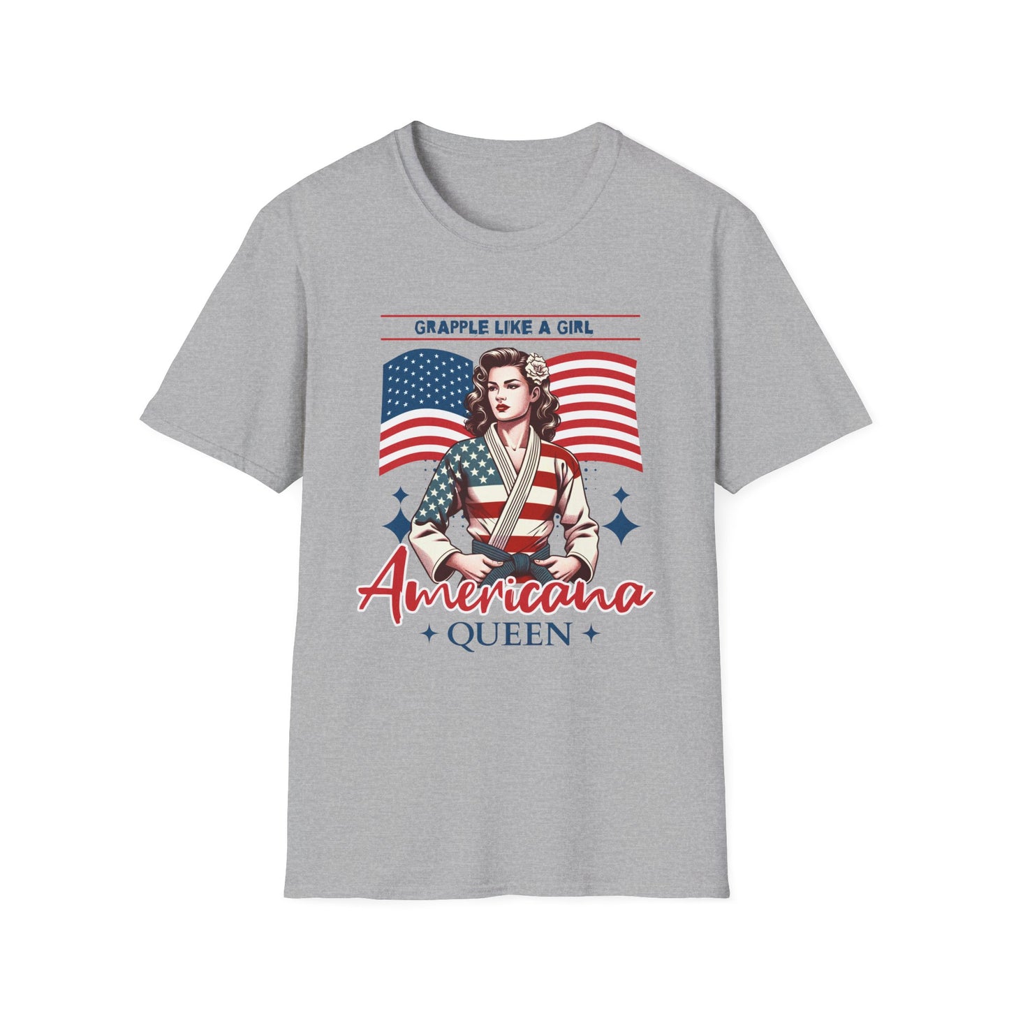 Women's Jiu Jitsu Grapple like a Girl BJJ Americana Queen Patriotic Unisex Softstyle T-Shirt