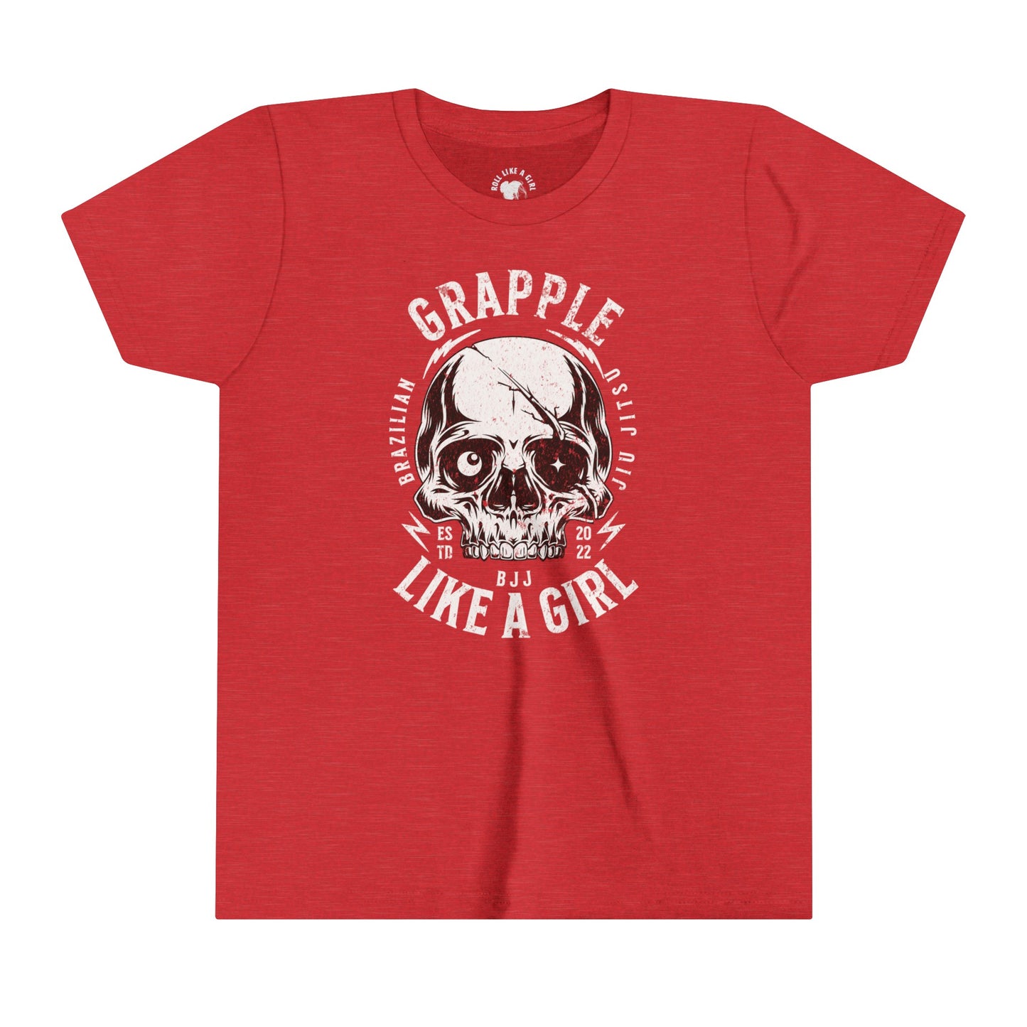 Grapple like a Girl Skull BJJ Youth Girls Short Sleeve Tee Jiu Jitsu Girlie