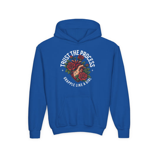 Youth Grapple like a Girl BJJ Hoodie - Trust the Process