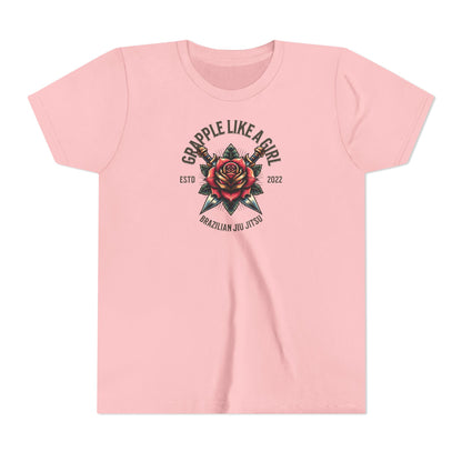 BJJ Youth Girls Short Sleeve Tee - Grapple like a Girl Rose