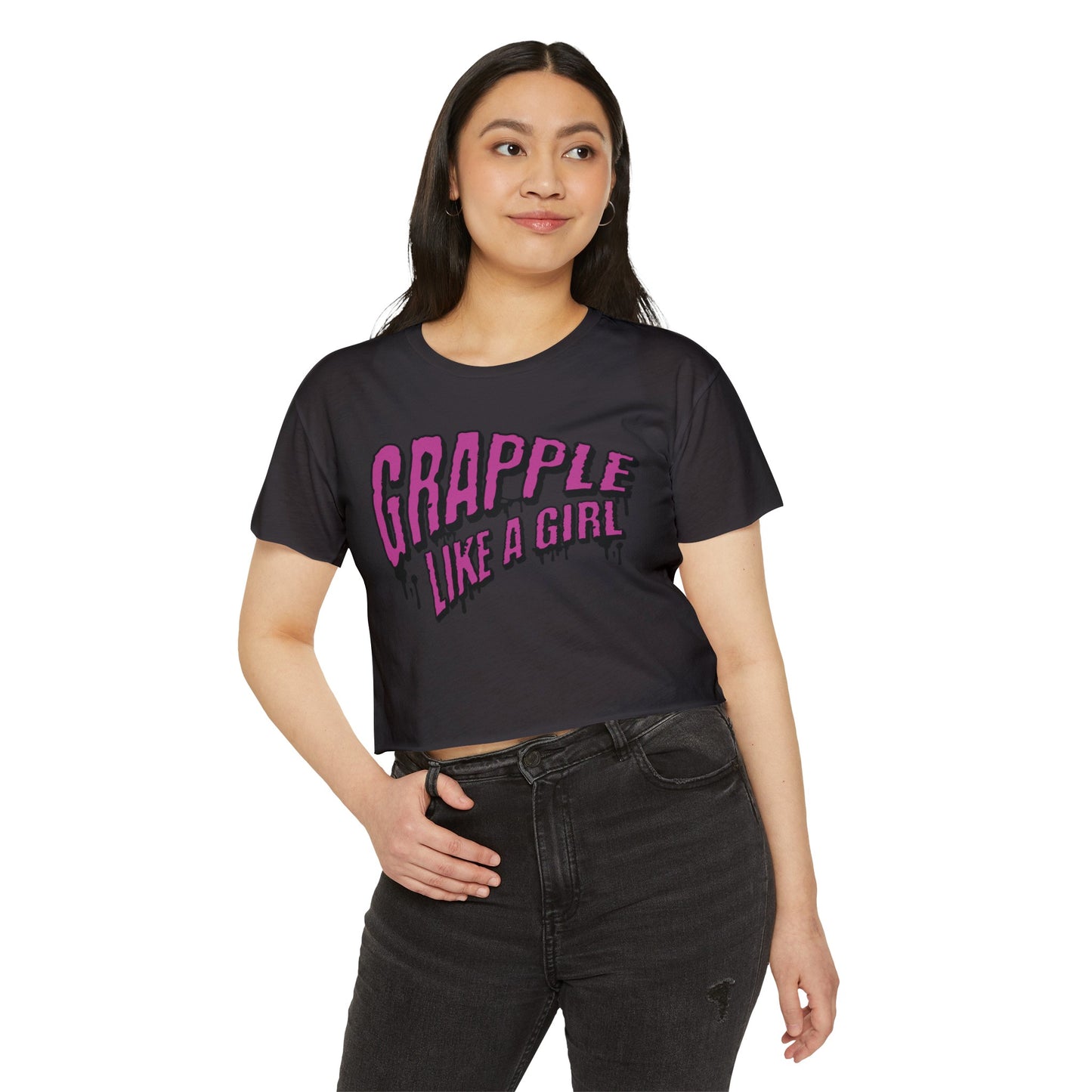 Women's Grapple like a Girl Slime Design Crop Top T-Shirt