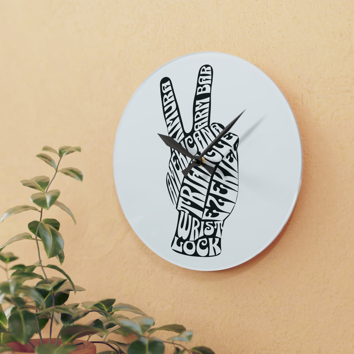 Brazilian Jiu Jitsu Peace Sign Design Acrylic Wall Clock Gift