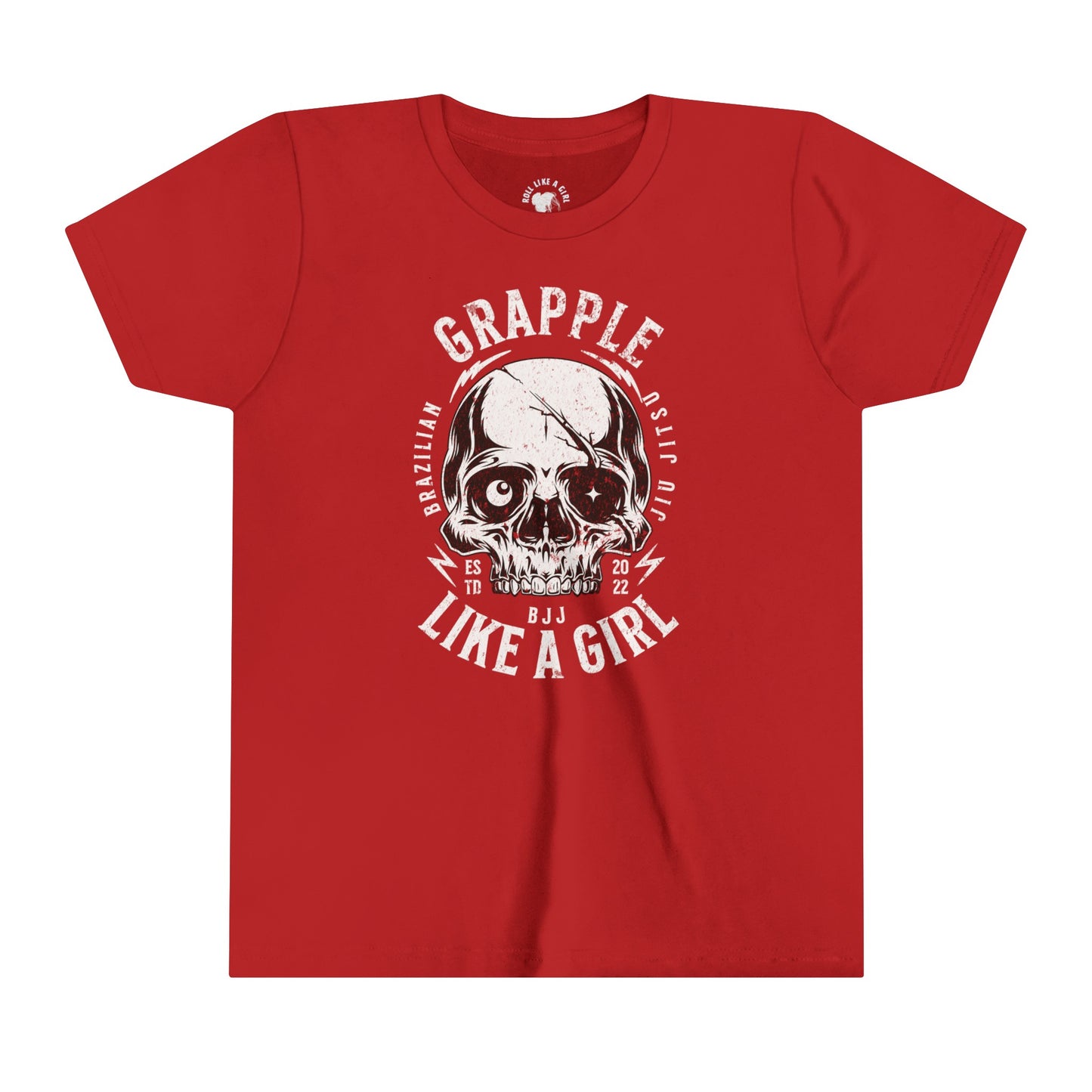 Grapple like a Girl Skull BJJ Youth Girls Short Sleeve Tee Jiu Jitsu Girlie