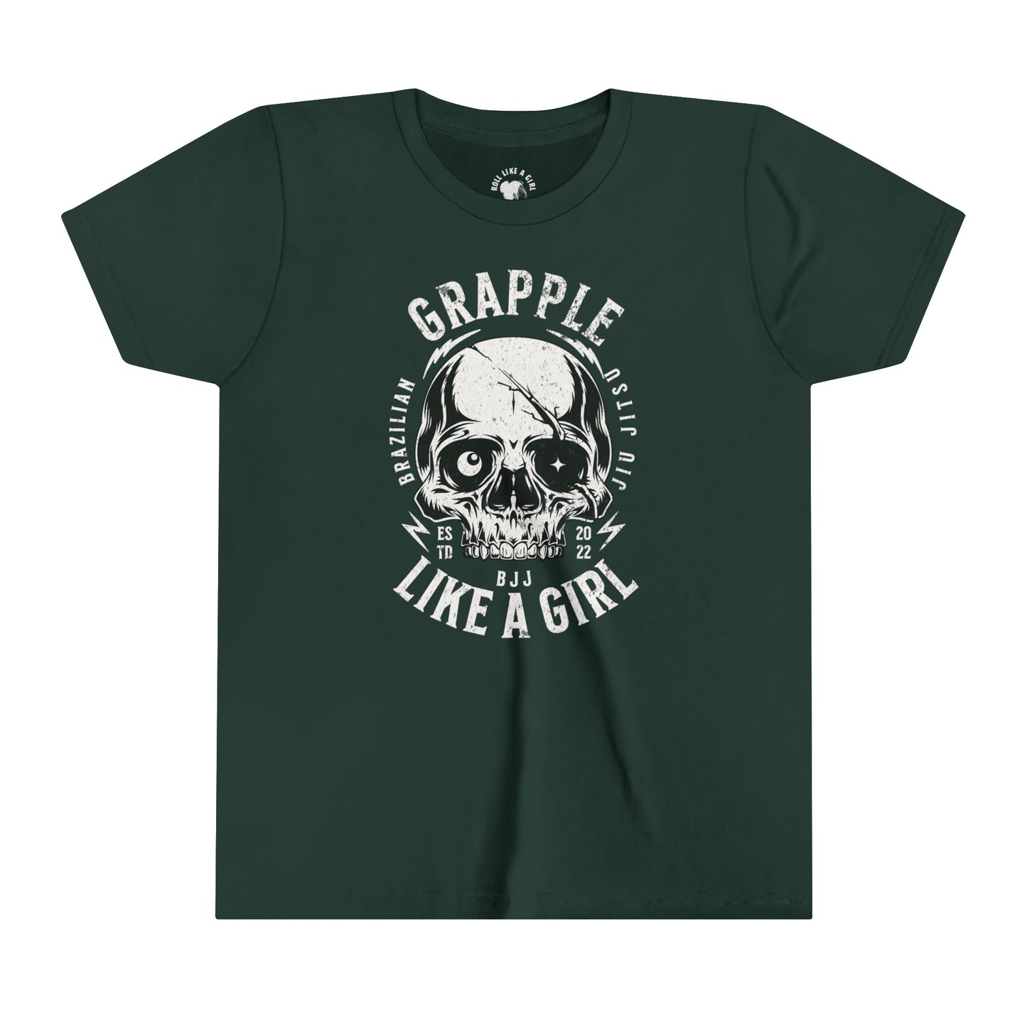 Grapple like a Girl Skull BJJ Youth Girls Short Sleeve Tee Jiu Jitsu Girlie