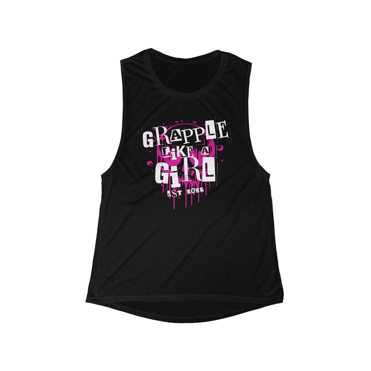 Women's Grapple like a Girl Flowy Scoop Muscle Tank - Skull Logo