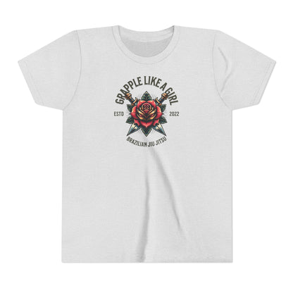 BJJ Youth Girls Short Sleeve Tee - Grapple like a Girl Rose