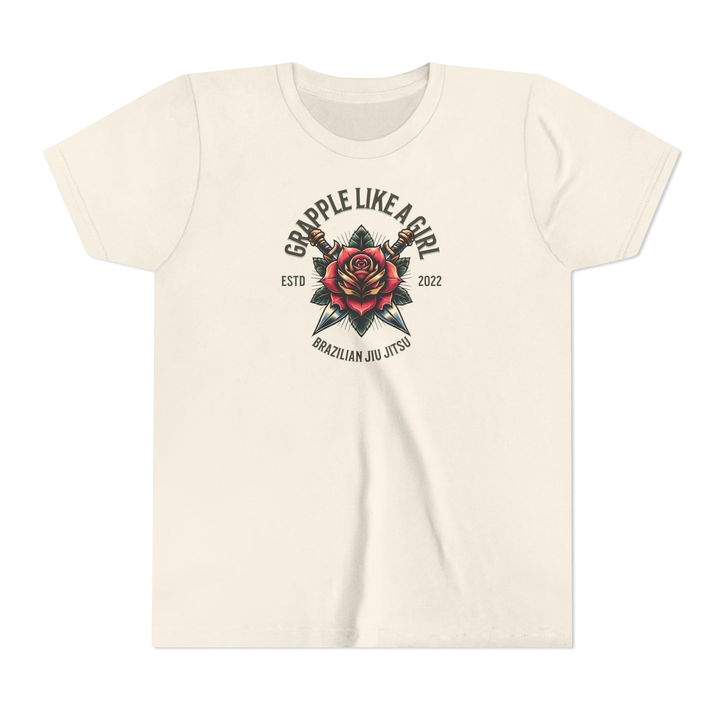 BJJ Youth Girls Short Sleeve Tee - Grapple like a Girl Rose