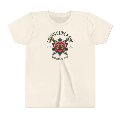 BJJ Youth Girls Short Sleeve Tee - Grapple like a Girl Rose