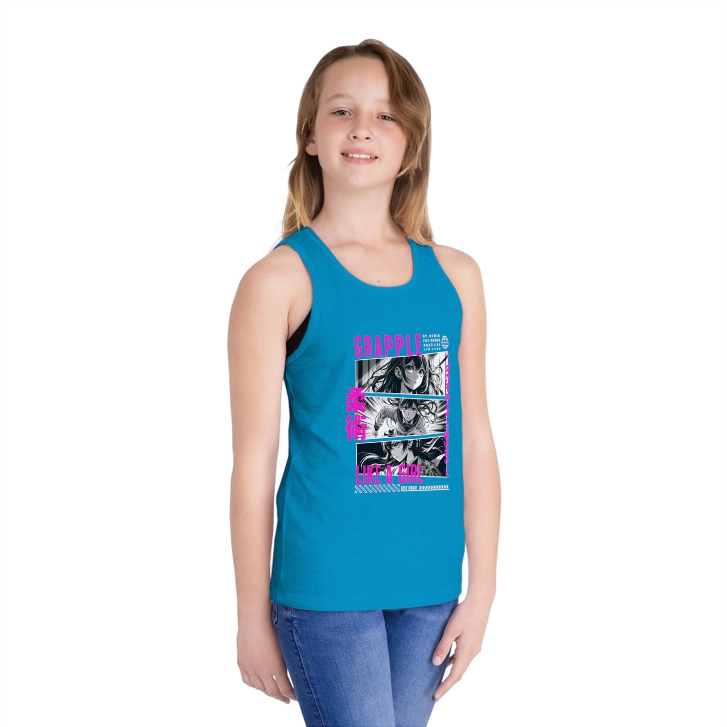 Grapple like a Girl Youth Jersey Tank Top - Anime Girl