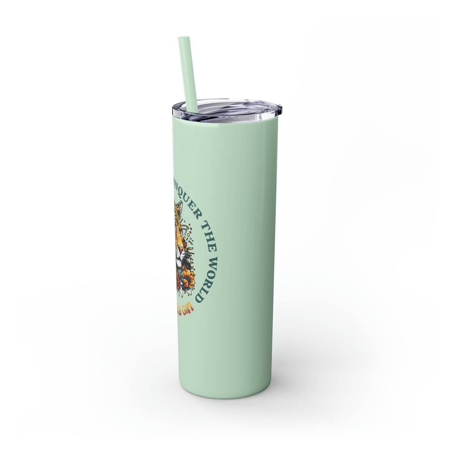 Conquer the Mats, Conquer the World Skinny Tumbler with Straw, 20oz