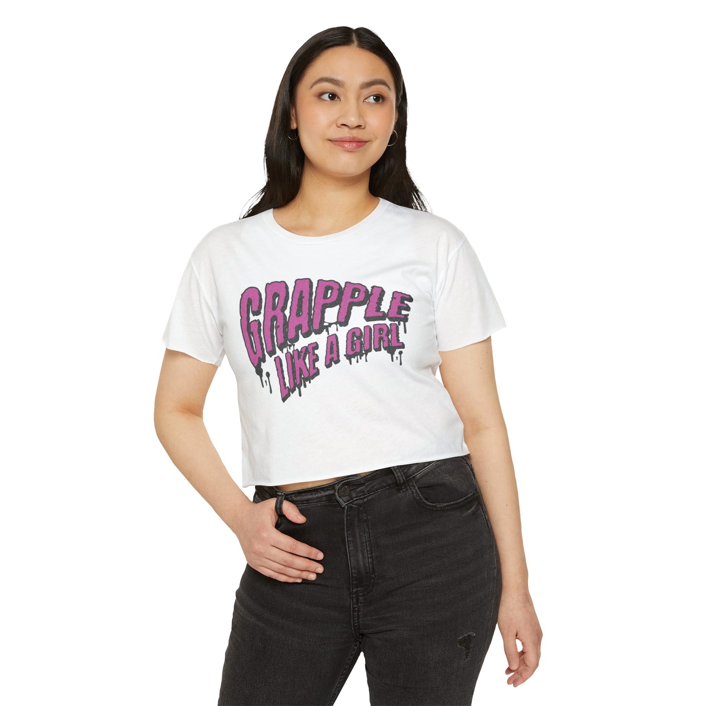 Women's Grapple like a Girl Slime Design Crop Top T-Shirt