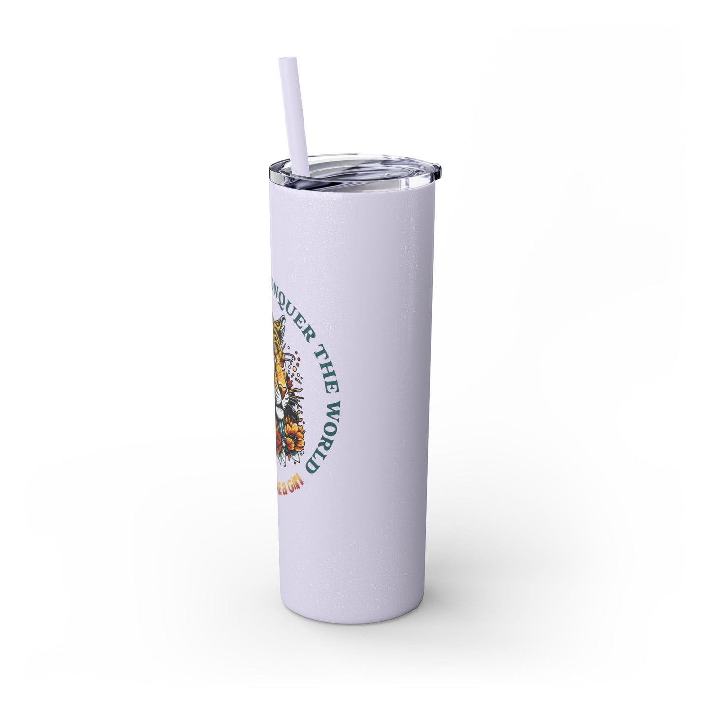 Conquer the Mats, Conquer the World Skinny Tumbler with Straw, 20oz