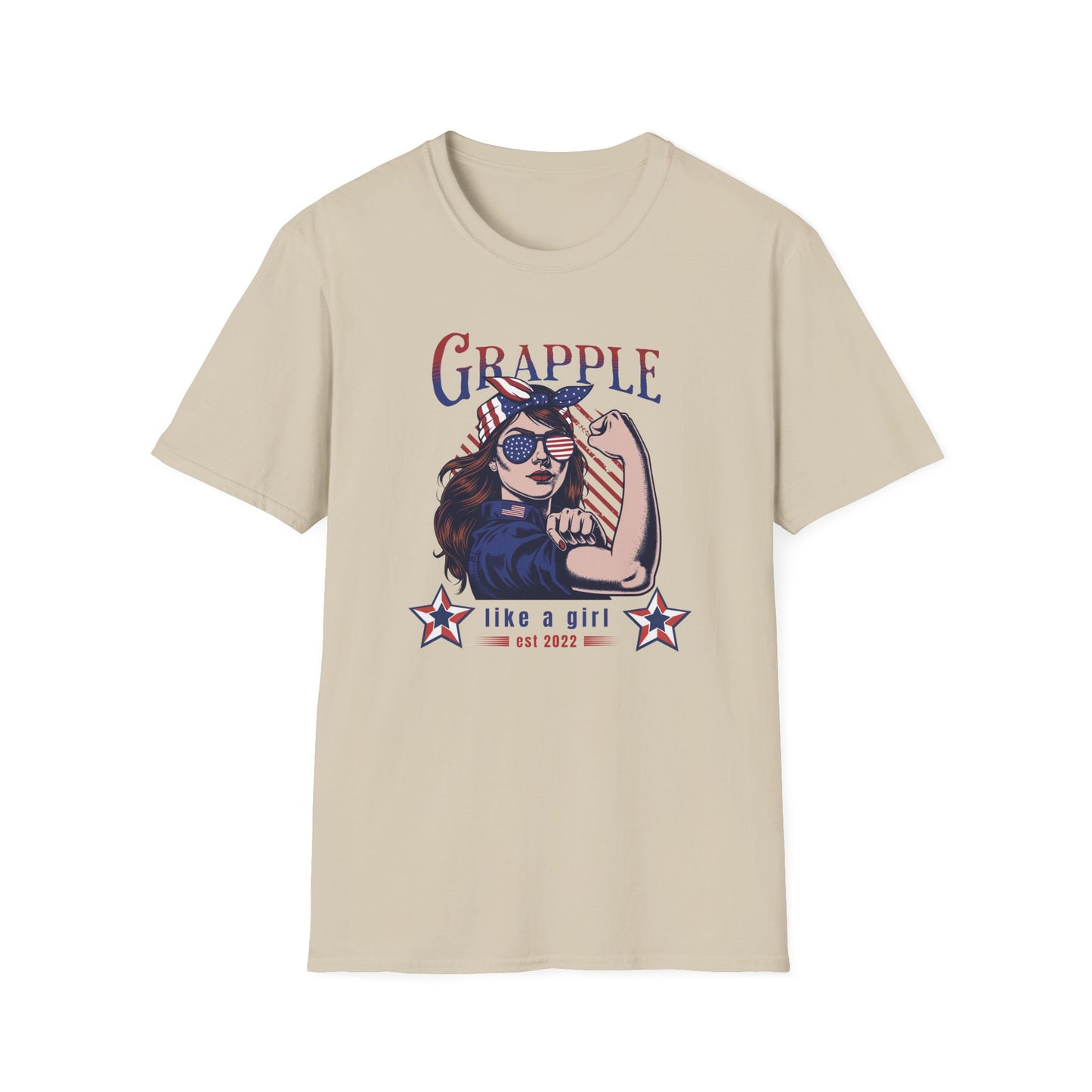 Women's Jiu Jitsu Grapple like a Girl BJJ Vintage Patriotic Unisex Softstyle T-Shirt