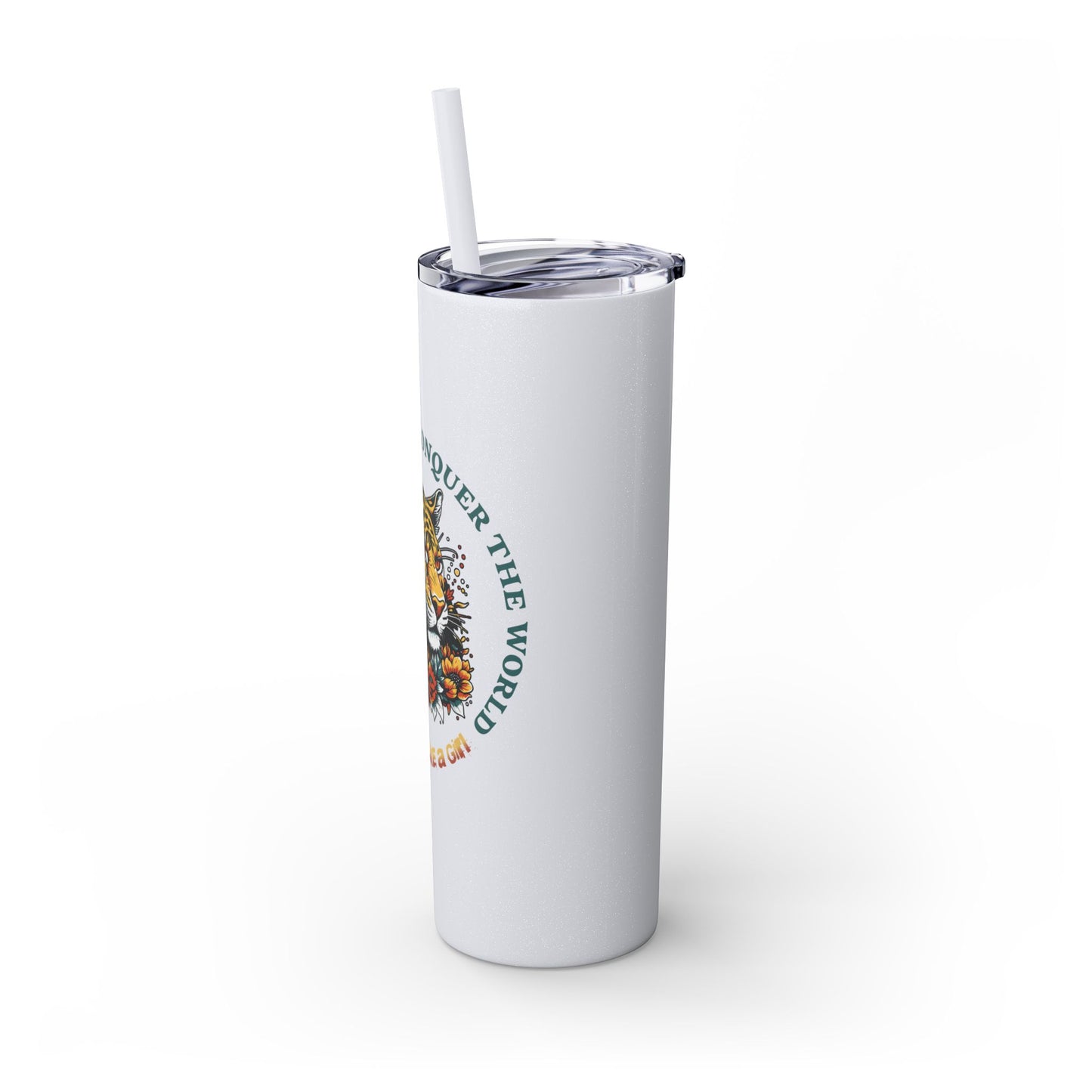 Conquer the Mats, Conquer the World Skinny Tumbler with Straw, 20oz