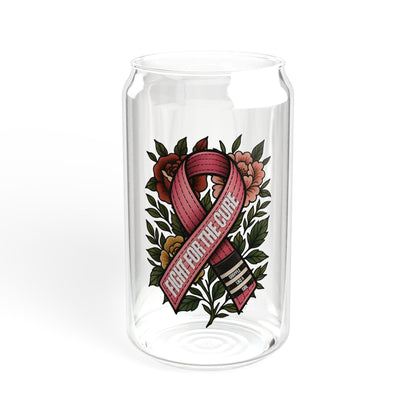 Women's Grapple like a Girl Sipper Glass Cup - Fight for the Cure, Breast Cancer Awareness