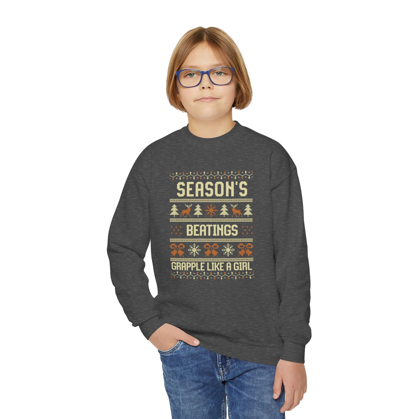 Youth Grapple like a Girl Jiu Jitsu Crewneck Sweater - Season’s Beatings *Limited Edition Holiday Drop*