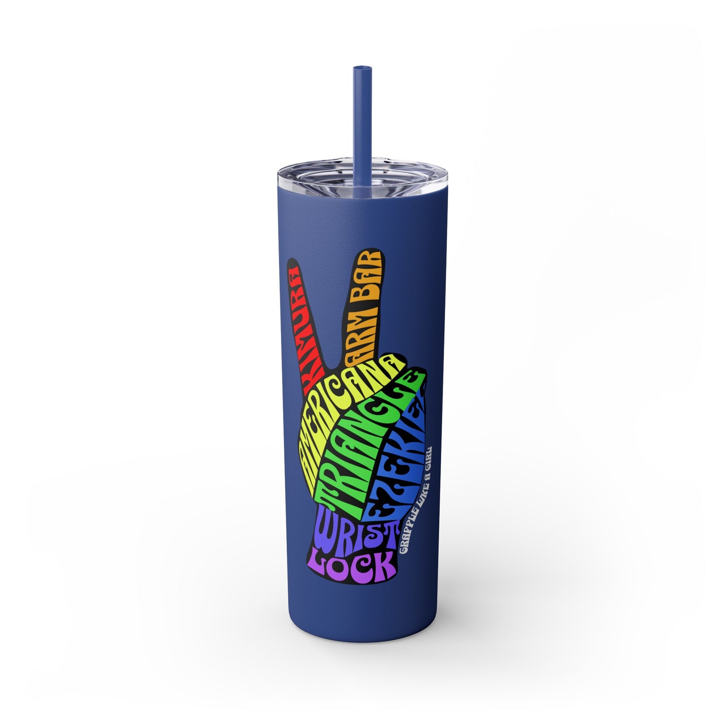 BJJ Submission Peace Sign Skinny Tumbler with Straw, 20oz