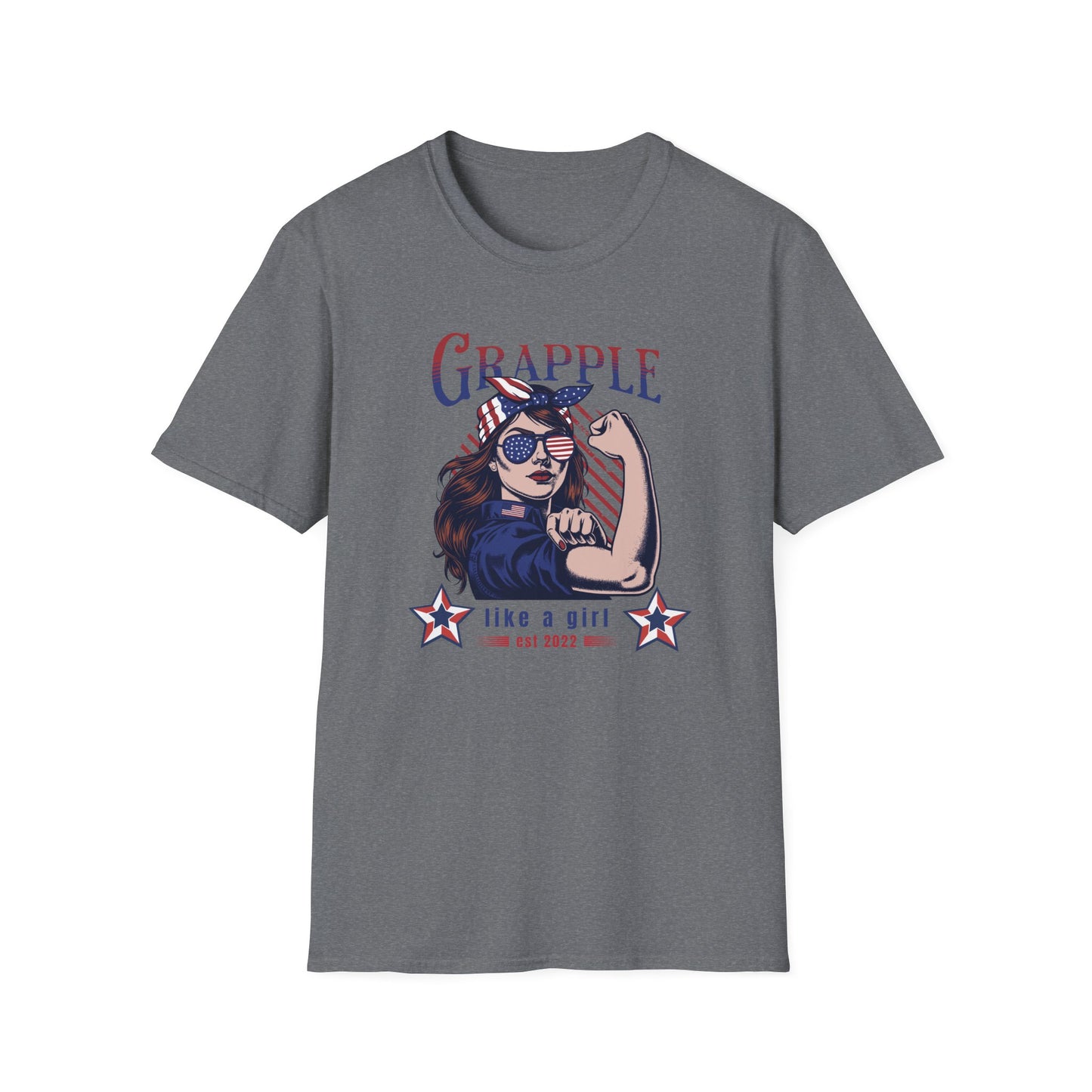 Women's Jiu Jitsu Grapple like a Girl BJJ Vintage Patriotic Unisex Softstyle T-Shirt