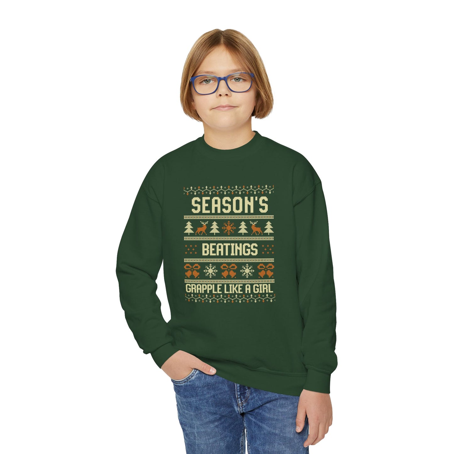 Youth Grapple like a Girl Jiu Jitsu Crewneck Sweater - Season’s Beatings *Limited Edition Holiday Drop*