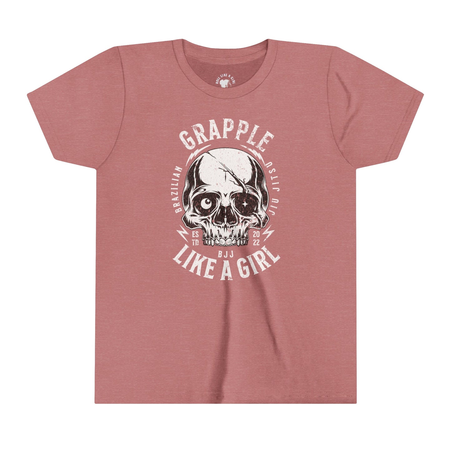 Grapple like a Girl Skull BJJ Youth Girls Short Sleeve Tee Jiu Jitsu Girlie