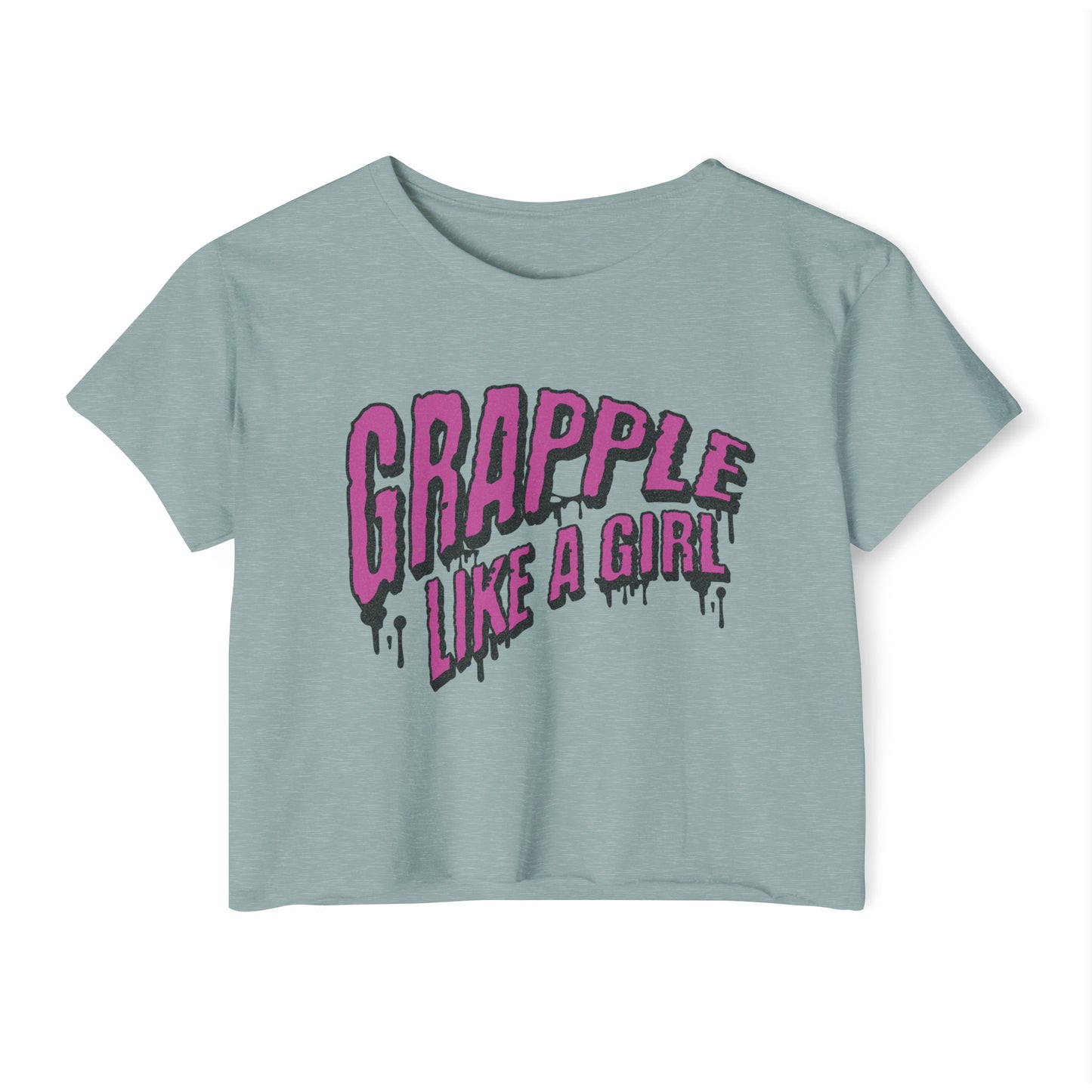 Women's Grapple like a Girl Slime Design Crop Top T-Shirt