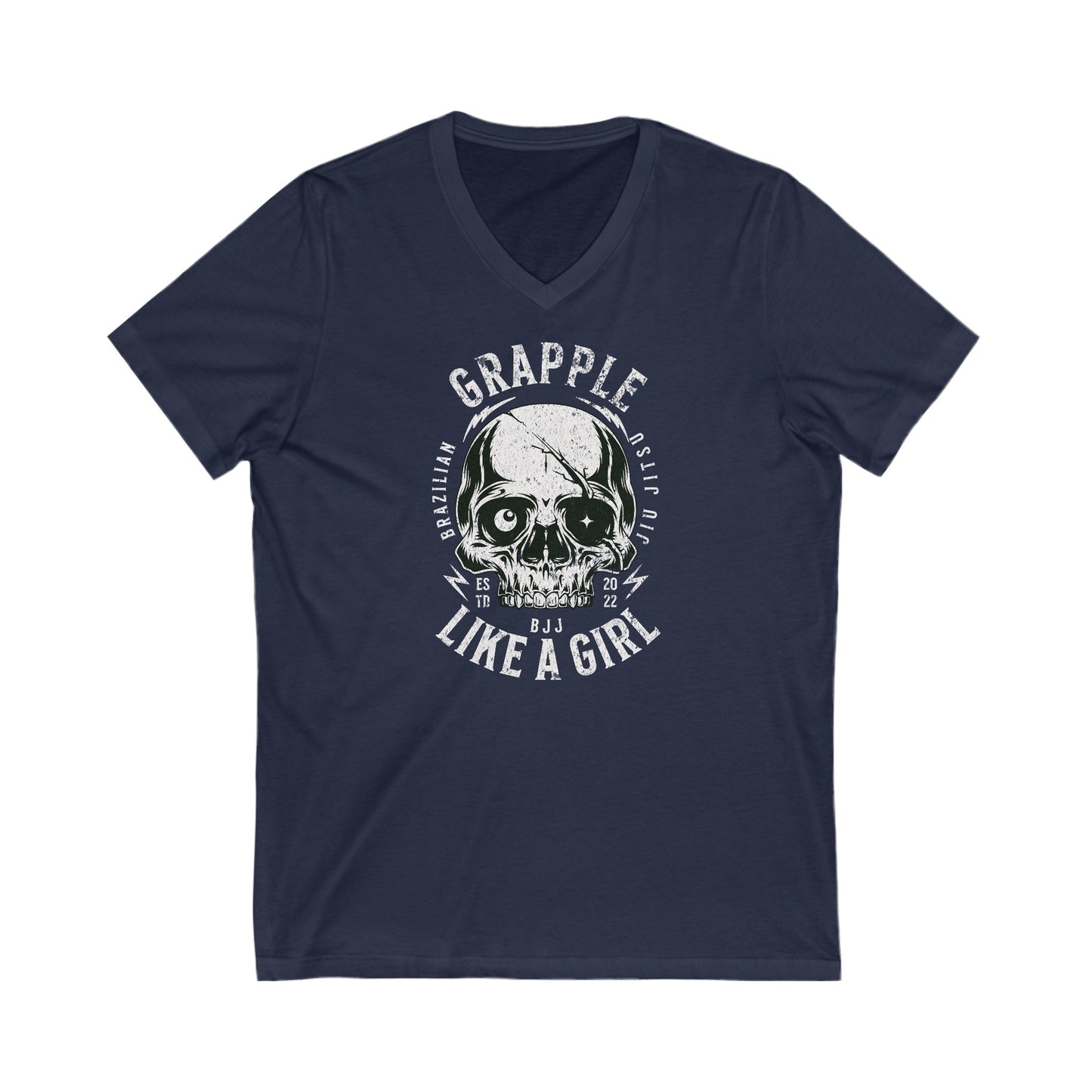 Grapple like a Girl Skull - Unisex Jersey Short Sleeve V-Neck Tee