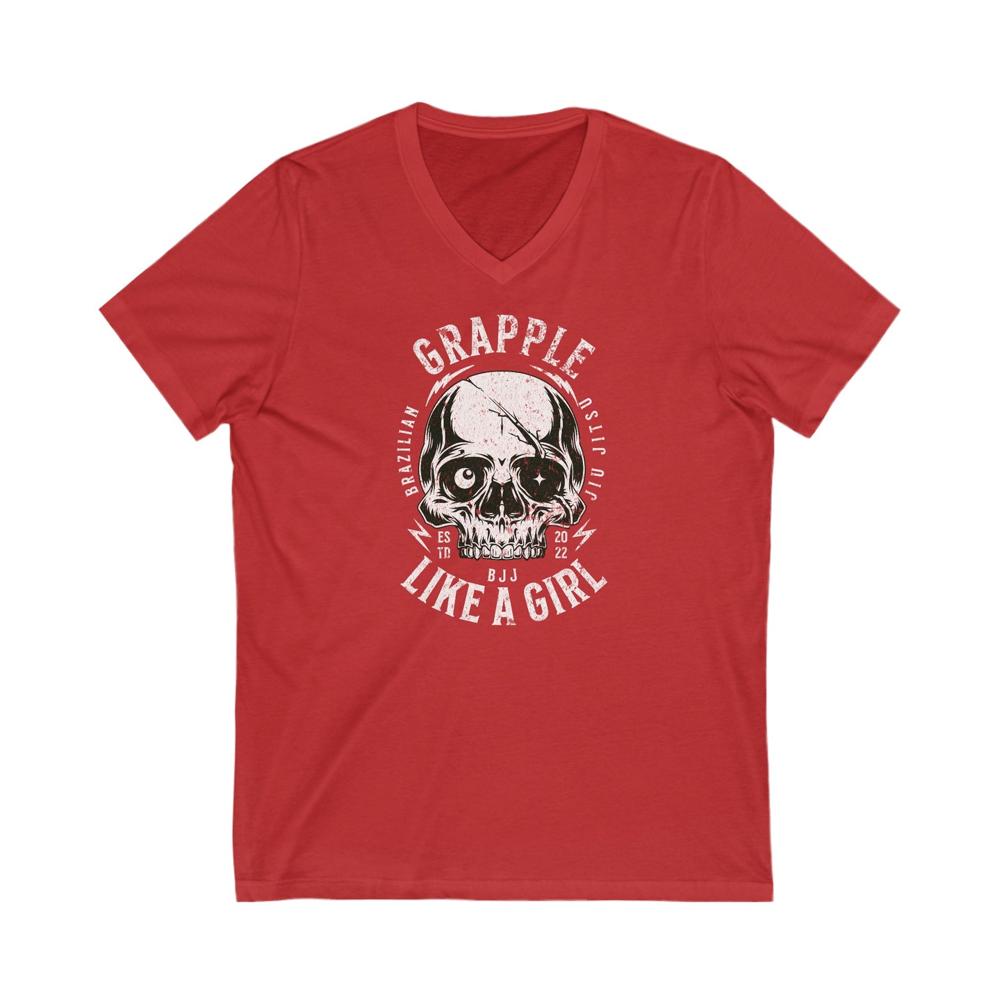 Grapple like a Girl Skull - Unisex Jersey Short Sleeve V-Neck Tee