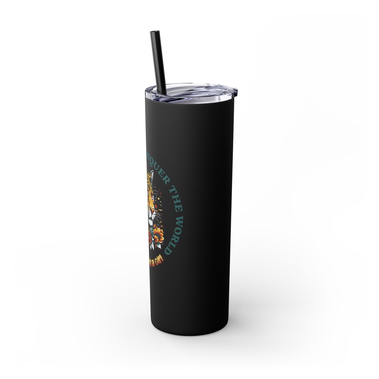 Conquer the Mats, Conquer the World Skinny Tumbler with Straw, 20oz