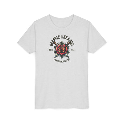 BJJ Youth Girls Short Sleeve Tee - Grapple like a Girl Rose