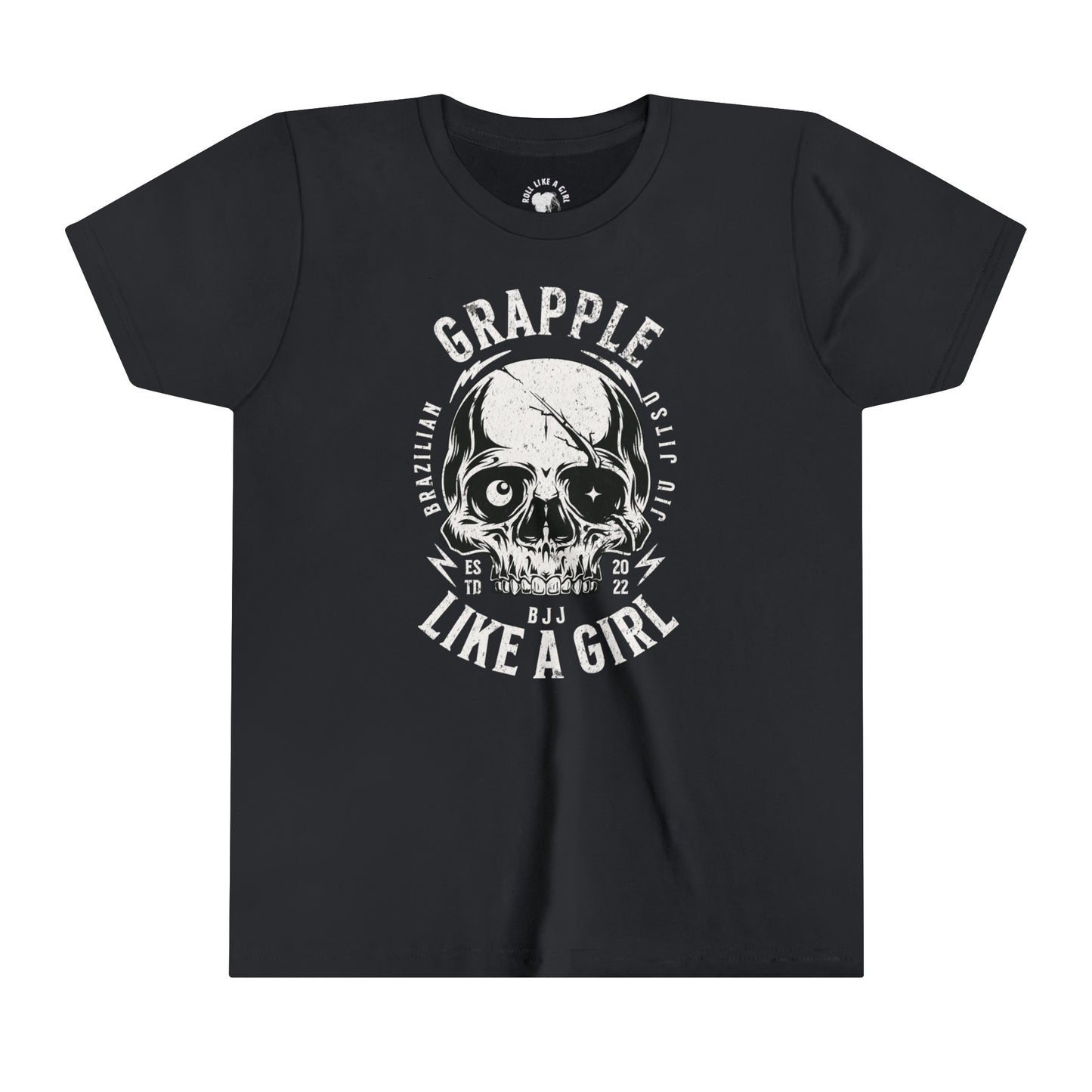 Grapple like a Girl Skull BJJ Youth Girls Short Sleeve Tee Jiu Jitsu Girlie