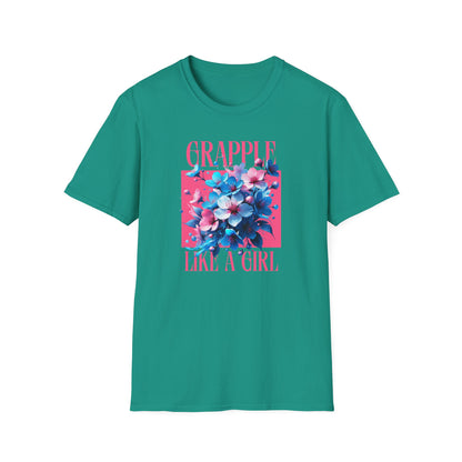 Women's Jiu Jitsu Grapple like a Girl BJJ Unisex Softstyle T-Shirt - Blossoms