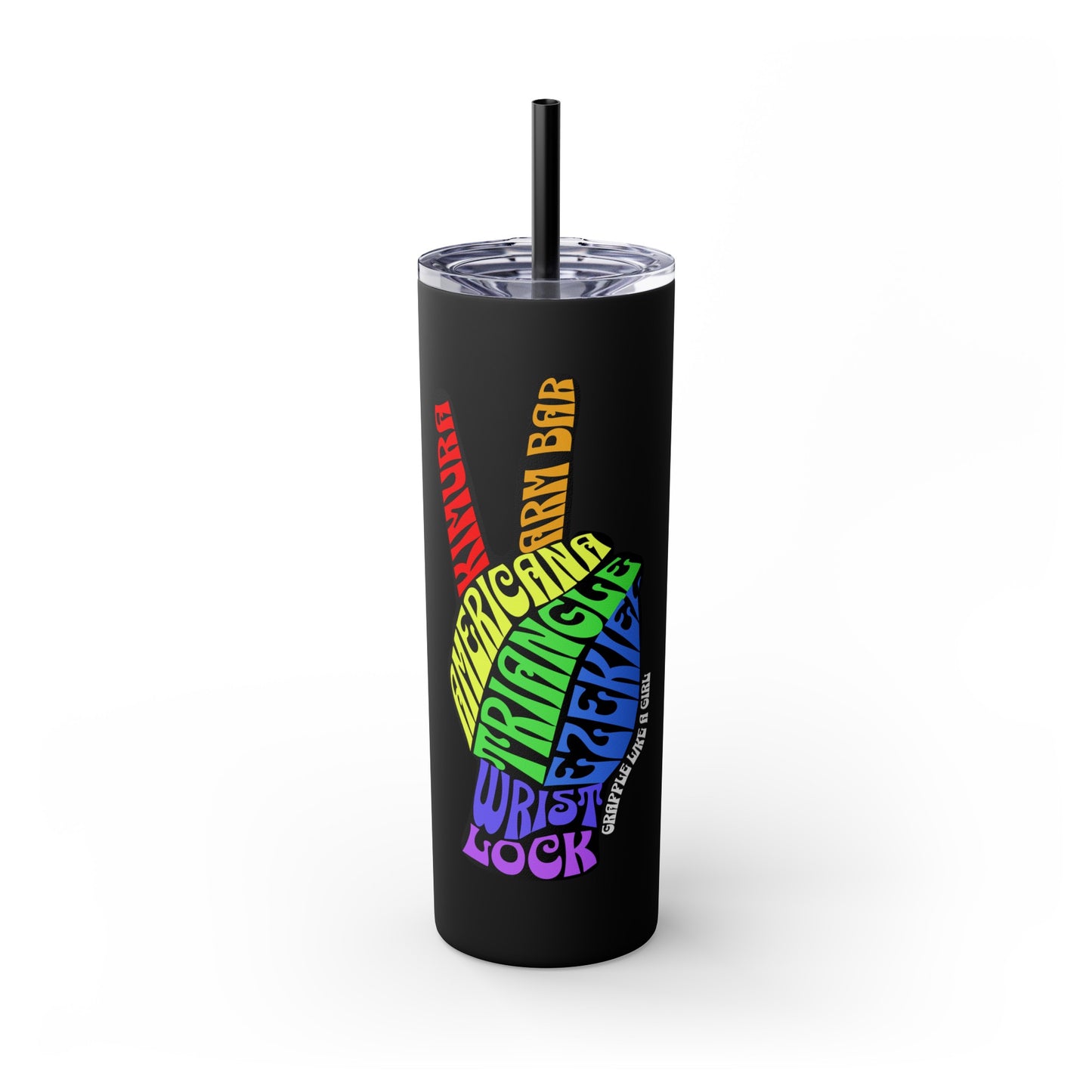 BJJ Submission Peace Sign Skinny Tumbler with Straw, 20oz