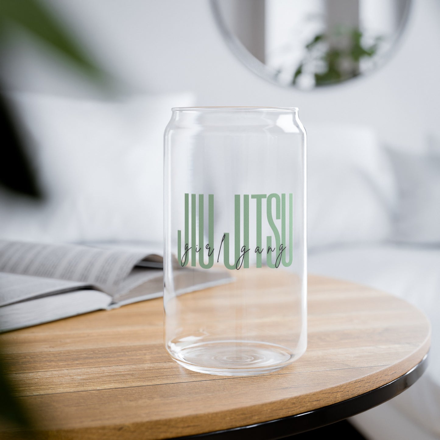 Women's BJJ Jiu Jitsu Girl Gang Glass Cup, Green Text