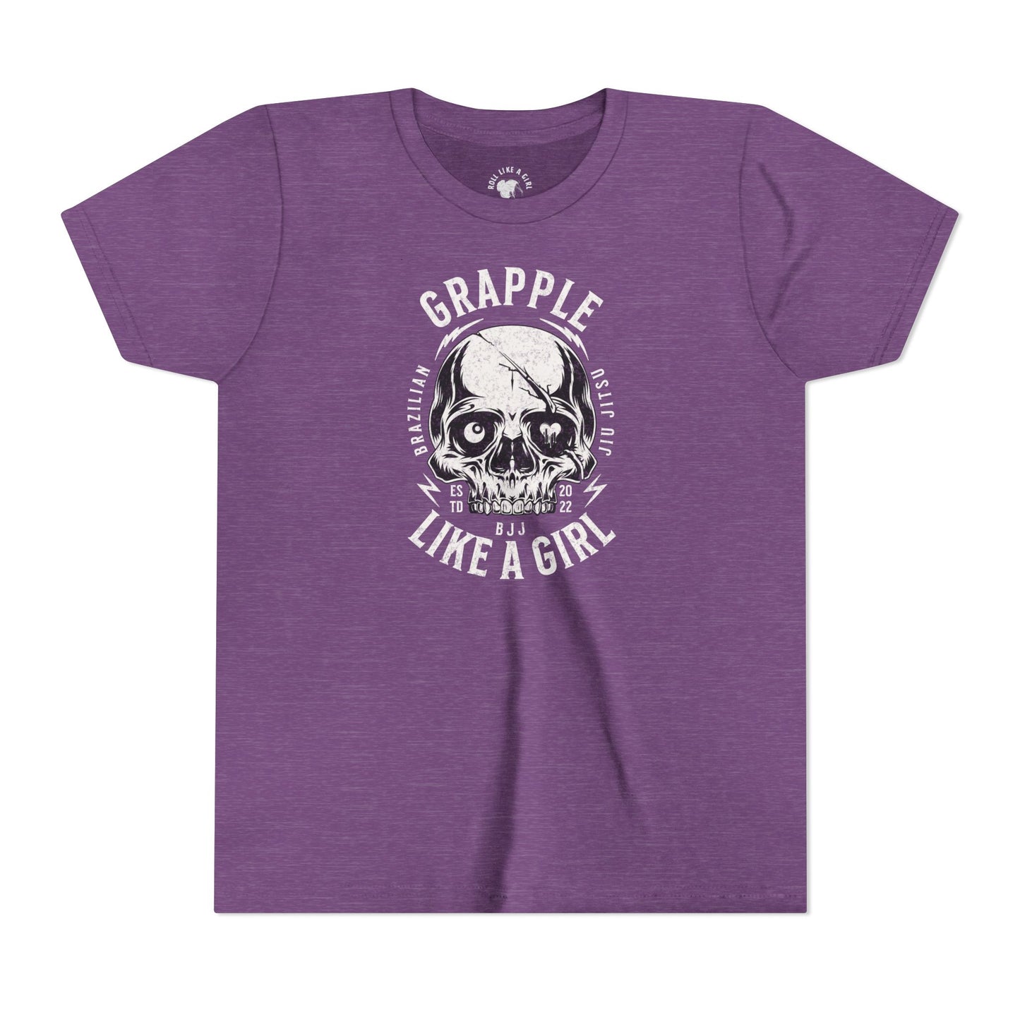 Grapple like a Girl Skull BJJ Youth Girls Short Sleeve Tee Jiu Jitsu Girlie