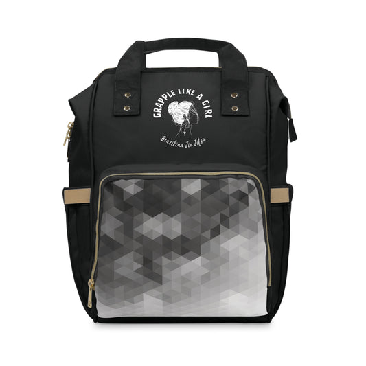 Grapple like a Girl Jiu Jitsu Gear Backpack  - Black Geometric Pocket