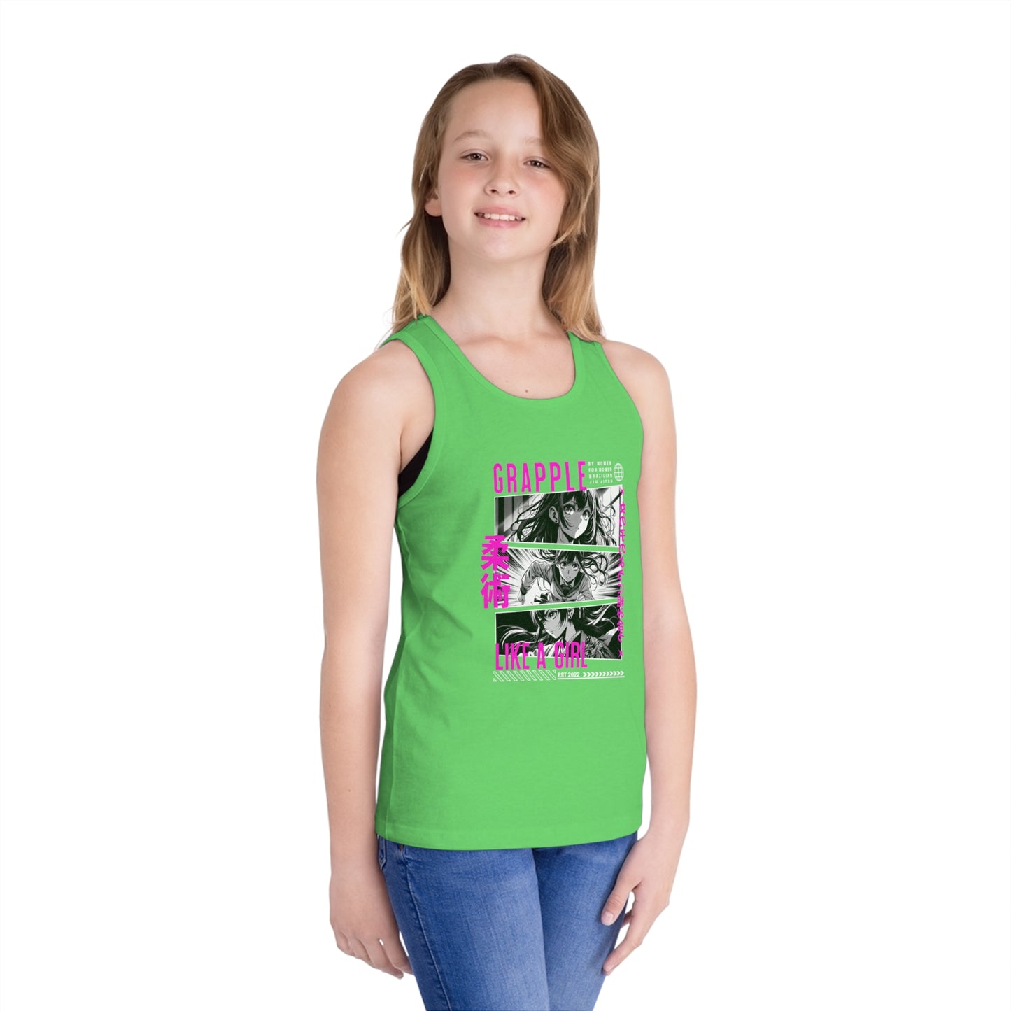 Grapple like a Girl Youth Jersey Tank Top - Anime Girl