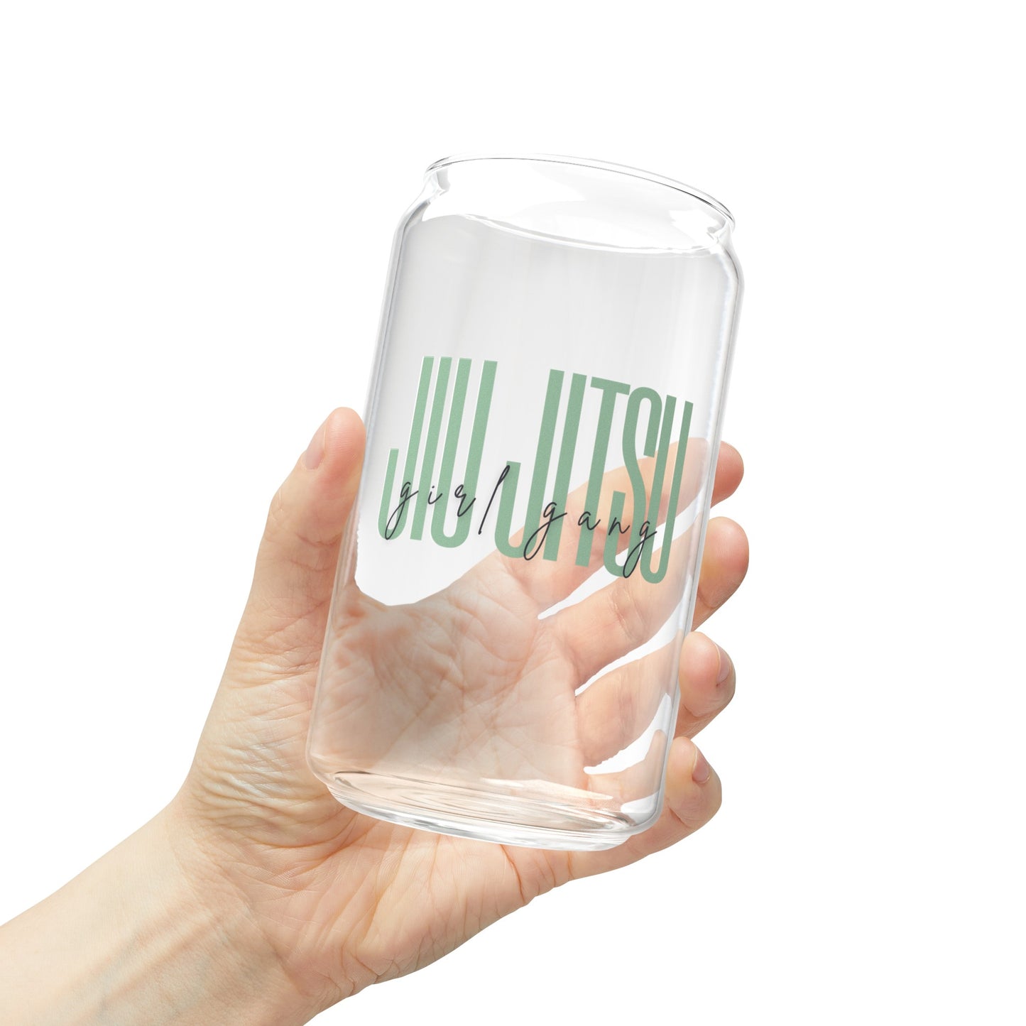 Women's BJJ Jiu Jitsu Girl Gang Glass Cup, Green Text