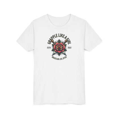 BJJ Youth Girls Short Sleeve Tee - Grapple like a Girl Rose