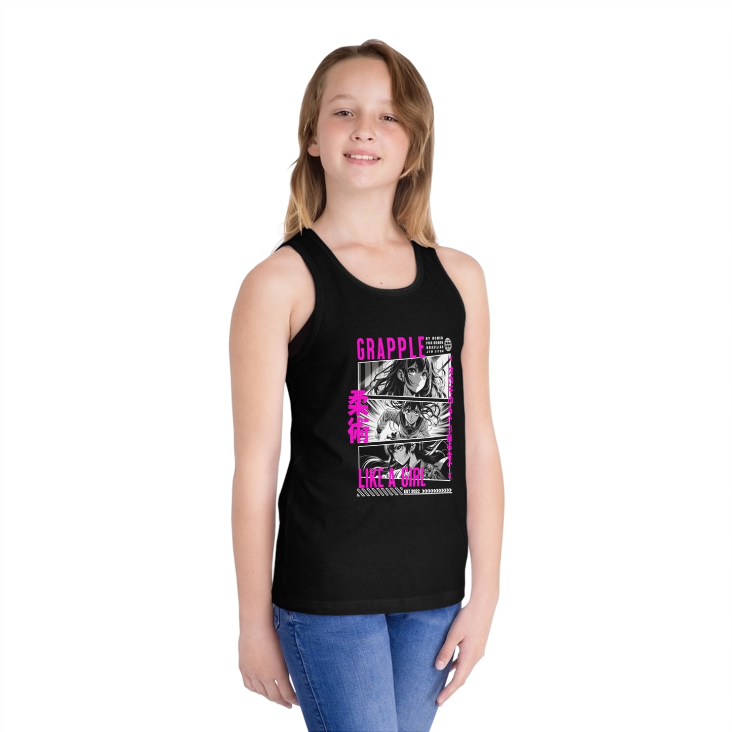 Grapple like a Girl Youth Jersey Tank Top - Anime Girl