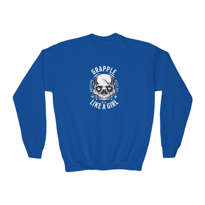 Grapple Like A Girl Youth Crewneck Sweatshirt - Skull