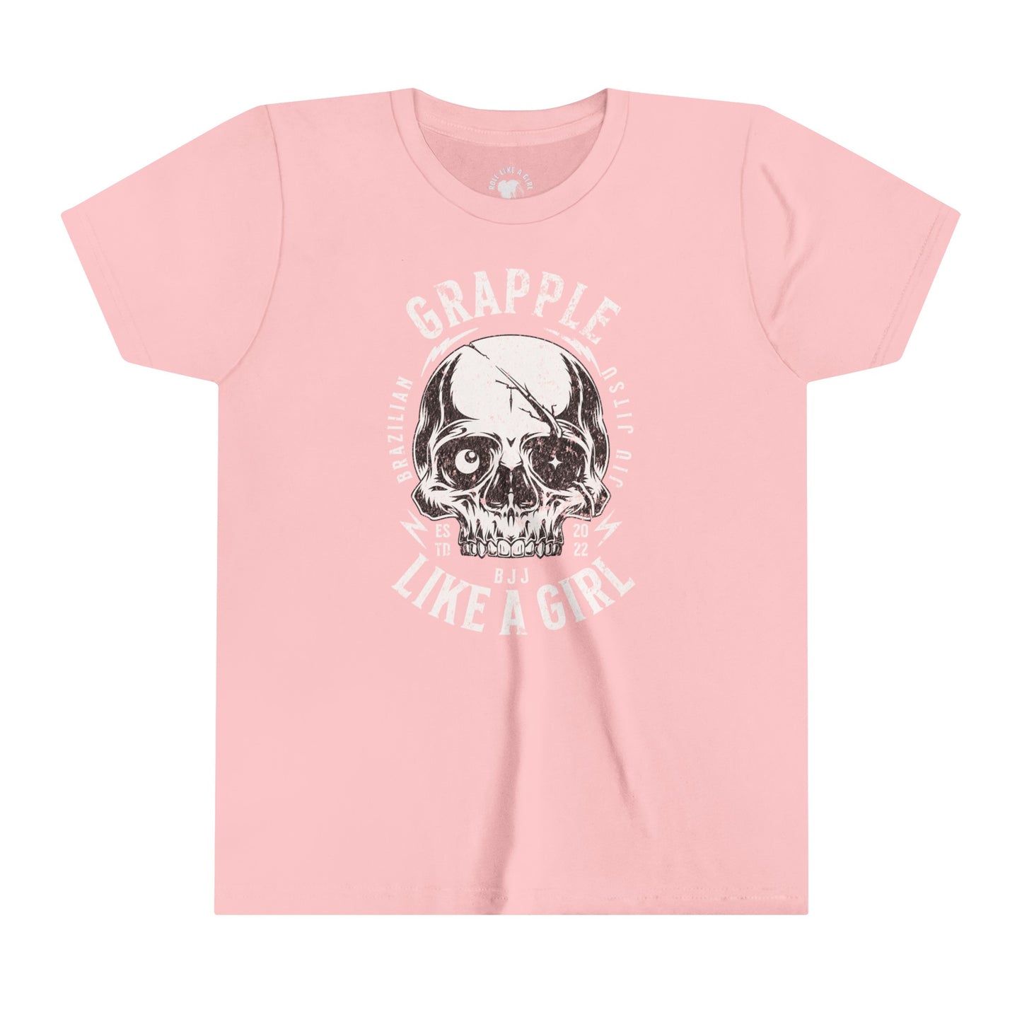 Grapple like a Girl Skull BJJ Youth Girls Short Sleeve Tee Jiu Jitsu Girlie