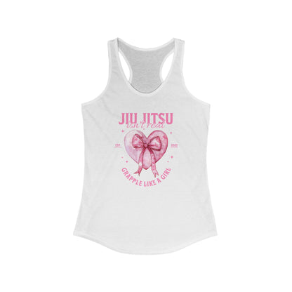 Women's Grapple like a Girl Racerback Tank - Jiu Jitsu Isn't Real, pink heart