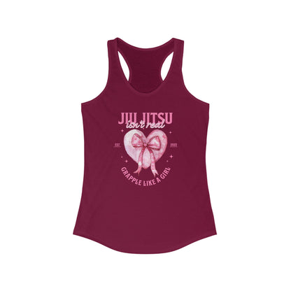 Women's Grapple like a Girl Racerback Tank - Jiu Jitsu Isn't Real, pink heart