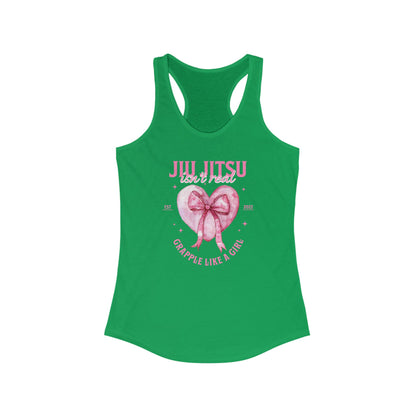 Women's Grapple like a Girl Racerback Tank - Jiu Jitsu Isn't Real, pink heart