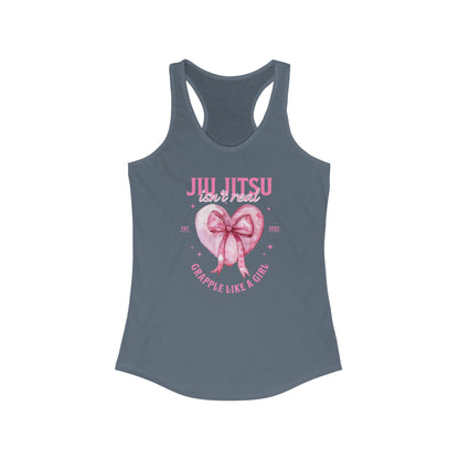 Women's Grapple like a Girl Racerback Tank - Jiu Jitsu Isn't Real, pink heart