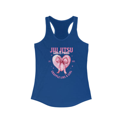 Women's Grapple like a Girl Racerback Tank - Jiu Jitsu Isn't Real, pink heart
