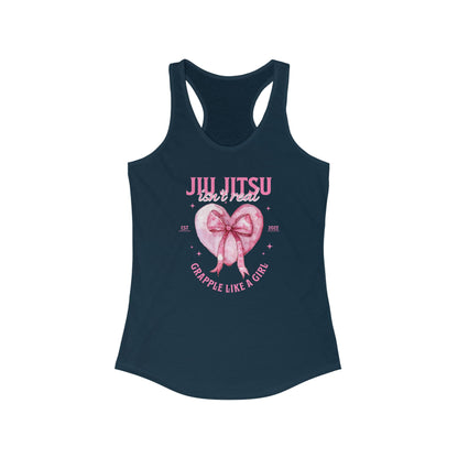 Women's Grapple like a Girl Racerback Tank - Jiu Jitsu Isn't Real, pink heart