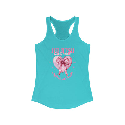 Women's Grapple like a Girl Racerback Tank - Jiu Jitsu Isn't Real, pink heart