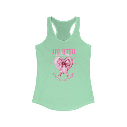 Women's Grapple like a Girl Racerback Tank - Jiu Jitsu Isn't Real, pink heart
